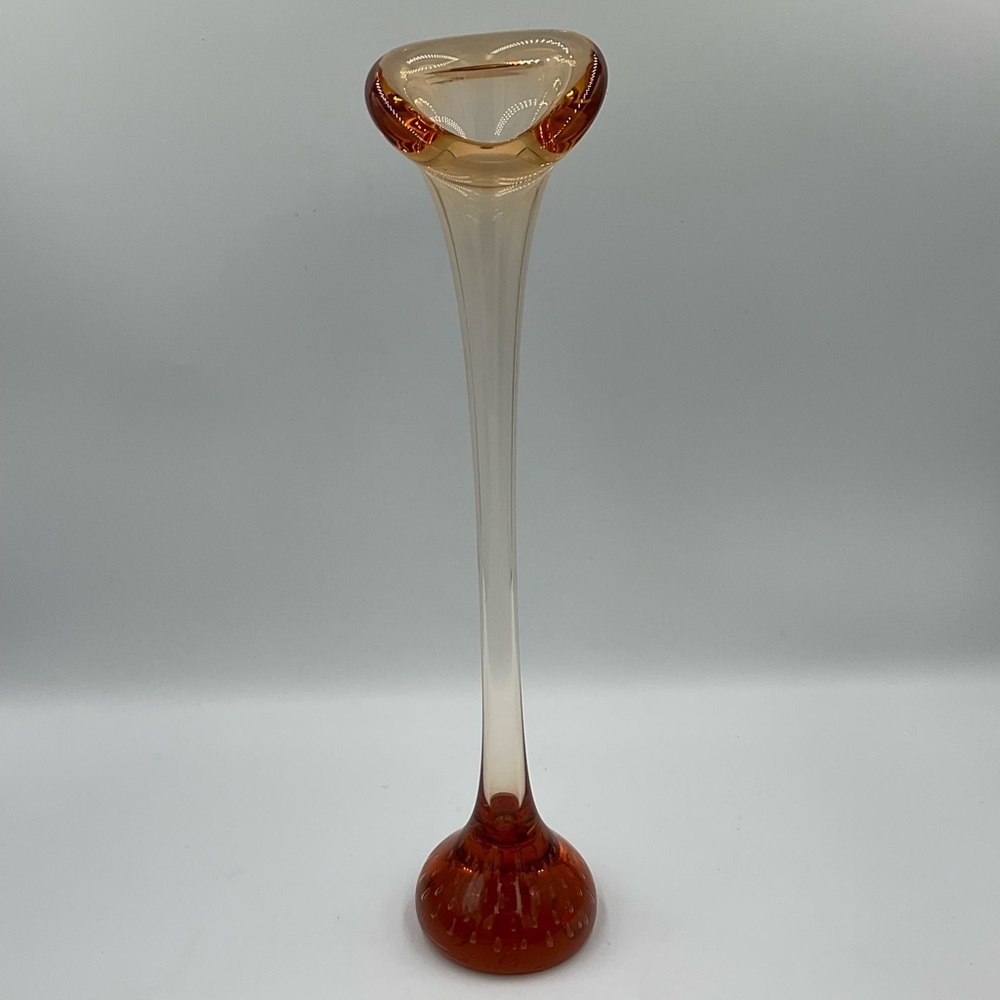 Vintage Amber Swedish Aseda Glasbruk Hand Blown “Jack in the Pulpit” Vase